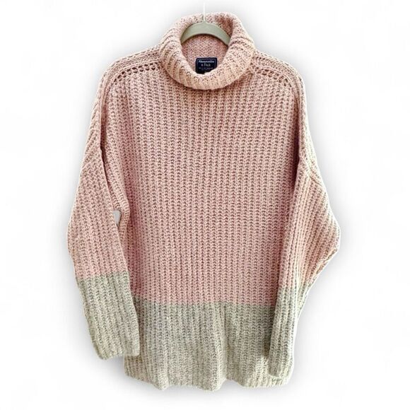 NWOT Abercrombie & Fitch (XL) color block turtleneck sweater, Pink + Gray - Picture 9 of 9